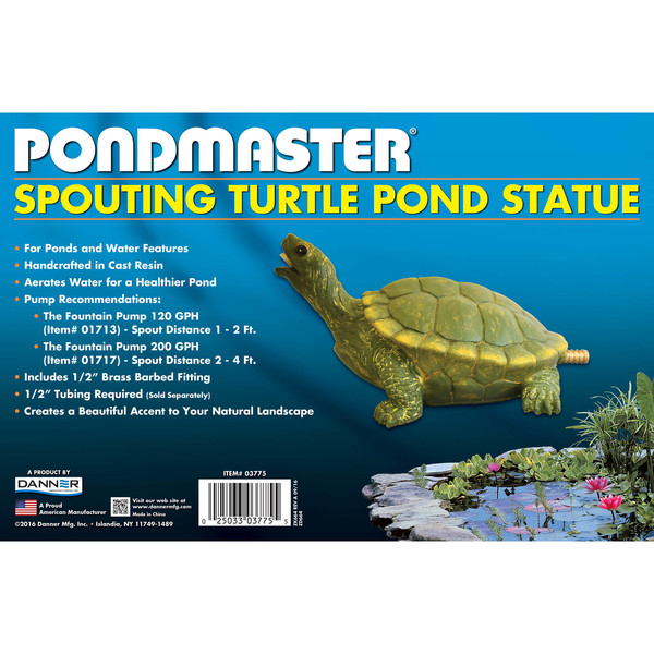 Pondmaster Turtle Spouting Pond Statue, Cast in Resin, Coated Brass Brbd Fittings 03775